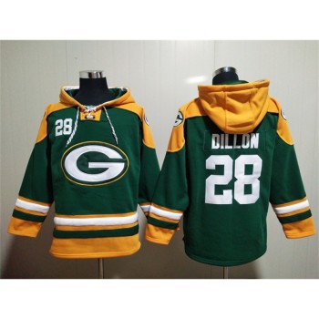 Men's Green Bay Packers #28 A.J. Dillon Green Lace-Up Pullover Hoodie Men's Green Bay Packers #28 A.J. Dillon Green Lace-Up Pullover Hoodie