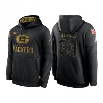Men's Green Bay Packers #33 Aaron Jones 2020 Black Salute to Service Sideline Performance Pullover Hoodie Men's Green Bay Packers #33 Aaron Jones 2020 Black Salute to Service Sideline Performance Pullover Hoodie