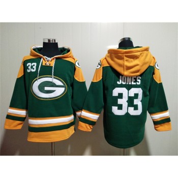 Men's Green Bay Packers #33 Aaron Jones Green Lace-Up Pullover Hoodie Men's Green Bay Packers #33 Aaron Jones Green Lace-Up Pullover Hoodie
