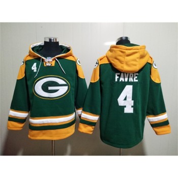 Men's Green Bay Packers #4 Brett Favre Green Lace-Up Pullover Hoodie Men's Green Bay Packers #4 Brett Favre Green Lace-Up Pullover Hoodie