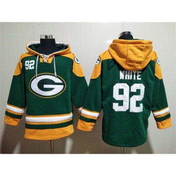 Men's Green Bay Packers #92 Reggie White Green Lace-Up Pullover Hoodie Men's Green Bay Packers #92 Reggie White Green Lace-Up Pullover Hoodie