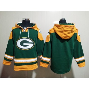 Men's Green Bay Packers Blank Green Lace-Up Pullover Hoodie Men's Green Bay Packers Blank Green Lace-Up Pullover Hoodie