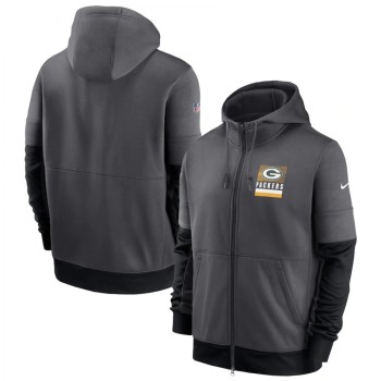 Men's Green Bay Packers Charcoal Sideline Impact Lockup Performance Full-Zip Hoodie Men's Green Bay Packers Charcoal Sideline Impact Lockup Performance Full-Zip Hoodie