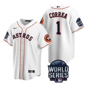 Men's Houston Astros #1 Carlos Correa 2021 White World Series Cool Base Stitched Baseball Jersey Men's Houston Astros #1 Carlos Correa 2021 White World Series Cool Base Stitched Baseball Jersey