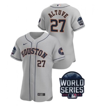 Men's Houston Astros #27 Jose Altuve 2021 Grey World Series Flex Base Stitched Baseball Jersey Men's Houston Astros #27 Jose Altuve 2021 Grey World Series Flex Base Stitched Baseball Jersey