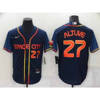 Men's Houston Astros #27 Jose Altuve 2022 Navy City Connect Cool Base Stitched Jersey Men's Houston Astros #27 Jose Altuve 2022 Navy City Connect Cool Base Stitched Jersey