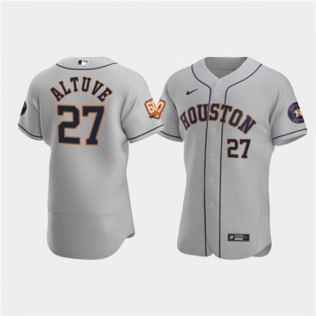 Men's Houston Astros #27 Jose Altuve Grey 60th Anniversary Flex Base Stitched Baseball Jersey Men's Houston Astros #27 Jose Altuve Grey 60th Anniversary Flex Base Stitched Baseball Jersey