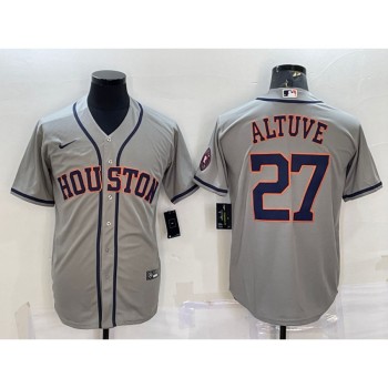 Men's Houston Astros #27 Jose Altuve Grey With Patch Cool Base Stitched Jersey Men's Houston Astros #27 Jose Altuve Grey With Patch Cool Base Stitched Jersey
