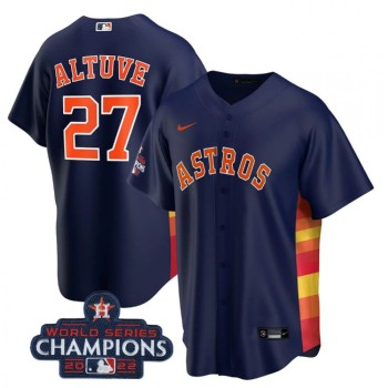 Men's Houston Astros #27 Jose Altuve Navy 2022 World Series Champions Stitched Baseball Jersey Men's Houston Astros #27 Jose Altuve Navy 2022 World Series Champions Stitched Baseball Jersey