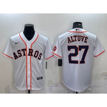 Men's Houston Astros #27 Jose Altuve White With Patch Cool Base Stitched Jersey