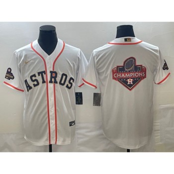 Men's Houston Astros White 2023 Gold Collection With World Serise Champions Patch Team Big Logo Cool Base Stitched Baseball Jersey