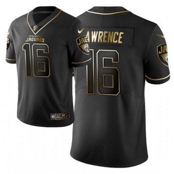 Men's Jacksonville Jaguars #16 Trevor Lawrence Black Golden Vapor Untouchable Limited Stitched Jersey Men's Jacksonville Jaguars #16 Trevor Lawrence Black Golden Vapor Untouchable Limited Stitched Jersey