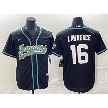 Men's Jacksonville Jaguars #16 Trevor Lawrence Black With Patch Cool Base Stitched Baseball Jersey Men's Jacksonville Jaguars #16 Trevor Lawrence Black With Patch Cool Base Stitched Baseball Jersey