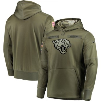 Men's Jacksonville Jaguars 2018 Olive Salute to Service Sideline Therma Performance Pullover Stitched NFL Hoodie Men's Jacksonville Jaguars 2018 Olive Salute to Service Sideline Therma Performance Pullover Stitched NFL Hoodie