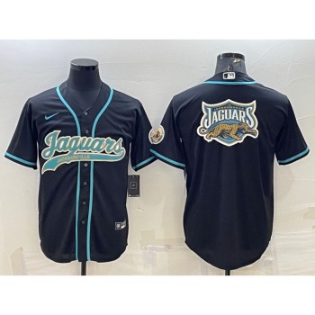 Men's Jacksonville Jaguars Black Team Big Logo With Patch Cool Base Stitched Baseball Jersey Men's Jacksonville Jaguars Black Team Big Logo With Patch Cool Base Stitched Baseball Jersey