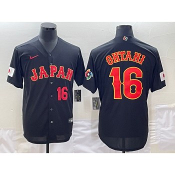 Men's Japan Baseball #16 Shohei Ohtani 2023 Black World Baseball Classic Stitched Jersey Men's Japan Baseball #16 Shohei Ohtani 2023 Black World Baseball Classic Stitched Jersey