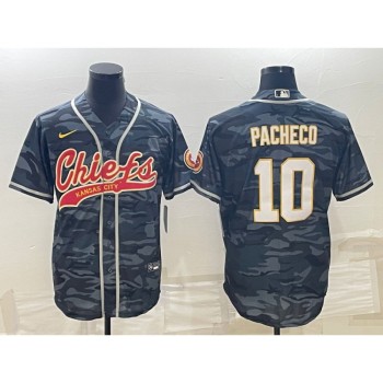 Men's Kansas City Chiefs #10 Isiah Pacheco Grey Camo With Patch Cool Base Stitched Baseball Jersey Men's Kansas City Chiefs #10 Isiah Pacheco Grey Camo With Patch Cool Base Stitched Baseball Jersey