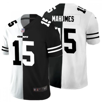 Men's Kansas City Chiefs #15 Patrick Mahomes Black & White Split Limited Stitched Jersey Men's Kansas City Chiefs #15 Patrick Mahomes Black & White Split Limited Stitched Jersey