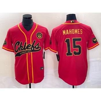 Men's Kansas City Chiefs #15 Patrick Mahomes Red Gold Cool Base Stitched Baseball Jersey Men's Kansas City Chiefs #15 Patrick Mahomes Red Gold Cool Base Stitched Baseball Jersey