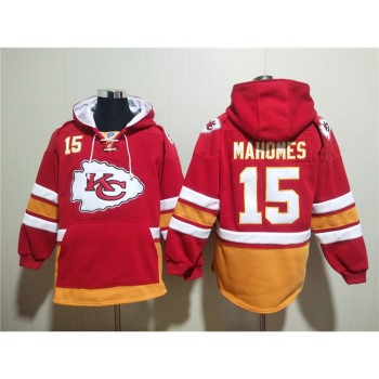 Men's Kansas City Chiefs #15 Patrick Mahomes Red Lace-Up Pullover Hoodie Men's Kansas City Chiefs #15 Patrick Mahomes Red Lace-Up Pullover Hoodie