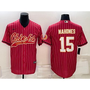 Men's Kansas City Chiefs #15 Patrick Mahomes Red With Patch Cool Base Stitched Baseball Jersey Men's Kansas City Chiefs #15 Patrick Mahomes Red With Patch Cool Base Stitched Baseball Jersey