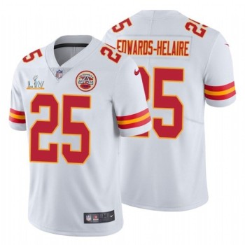 Men's Kansas City Chiefs #25 Clyde Edwards-Helaire White 2021 Super Bowl LV Stitched NFL Jersey Men's Kansas City Chiefs #25 Clyde Edwards-Helaire White 2021 Super Bowl LV Stitched NFL Jersey