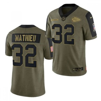 Men's Kansas City Chiefs #32 Tyrann Mathieu 2021 Olive Salute To Service Limited Stitched Jersey Men's Kansas City Chiefs #32 Tyrann Mathieu 2021 Olive Salute To Service Limited Stitched Jersey