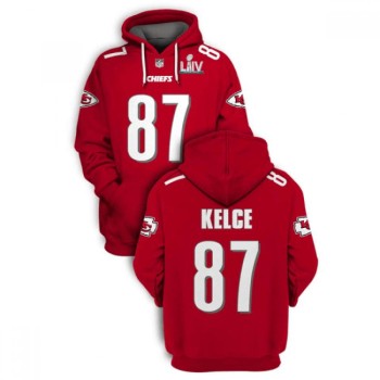 Men's Kansas City Chiefs #87 Travis Kelce Red 2021 Super Bowl LIV Pullover Hoodie Men's Kansas City Chiefs #87 Travis Kelce Red 2021 Super Bowl LIV Pullover Hoodie