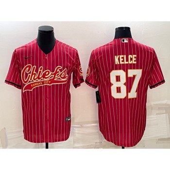 Men's Kansas City Chiefs #87 Travis Kelce Red With Patch Cool Base Stitched Baseball Jersey Men's Kansas City Chiefs #87 Travis Kelce Red With Patch Cool Base Stitched Baseball Jersey