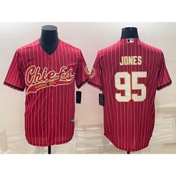 Men's Kansas City Chiefs #95 Chris Jones Red With Patch Cool Base Stitched Baseball Jersey Men's Kansas City Chiefs #95 Chris Jones Red With Patch Cool Base Stitched Baseball Jersey