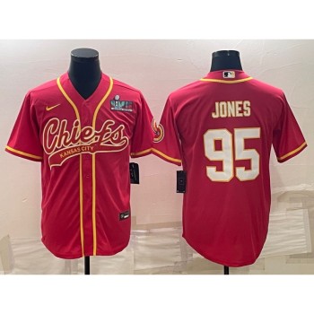 Men's Kansas City Chiefs #95 Chris Jones Red With Super Bowl LVII Patch Cool Base Stitched Baseball Jersey Men's Kansas City Chiefs #95 Chris Jones Red With Super Bowl LVII Patch Cool Base Stitched Baseball Jersey