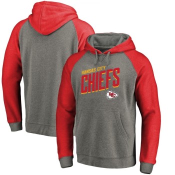 Men's Kansas City Chiefs Grey/Red Slant Strike Tri-Blend Raglan Pullover Hoodie Men's Kansas City Chiefs Grey/Red Slant Strike Tri-Blend Raglan Pullover Hoodie