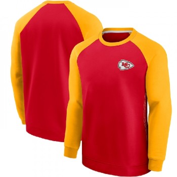 Men's Kansas City Chiefs Red/Yellow Historic Raglan Crew Performance Sweater Men's Kansas City Chiefs Red/Yellow Historic Raglan Crew Performance Sweater