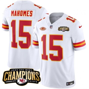 Men's Kansas City Chiefs #15 Patrick Mahomes White 2023 F.U.S.E. AFC West Champions With Men's Kansas City Chiefs #15 Patrick Mahomes White 2023 F.U.S.E. AFC West Champions With