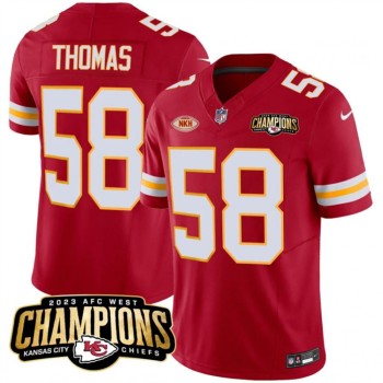 Men's Kansas City Chiefs #58 Derrick Thomas Red 2023 F.U.S.E. AFC West Champions With Men's Kansas City Chiefs #58 Derrick Thomas Red 2023 F.U.S.E. AFC West Champions With