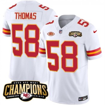 Men's Kansas City Chiefs #58 Derrick Thomas White 2023 F.U.S.E. AFC West Champions With Men's Kansas City Chiefs #58 Derrick Thomas White 2023 F.U.S.E. AFC West Champions With