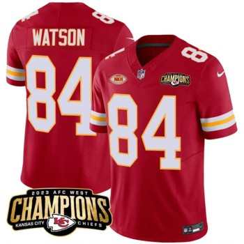 Men's Kansas City Chiefs #84 Justin Watson Red 2023 F.U.S.E. AFC West Champions With 