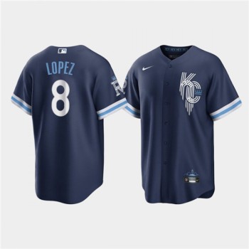 Men's Kansas City Royals #8 Nicky Lopez 2022 Navy City Connect Cool Base Stitched Jersey