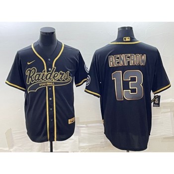 Men's Las Vegas Raiders #13 Hunter Renfrow Black Gold With Patch Cool Base Stitched Baseball Jersey Men's Las Vegas Raiders #13 Hunter Renfrow Black Gold With Patch Cool Base Stitched Baseball Jersey