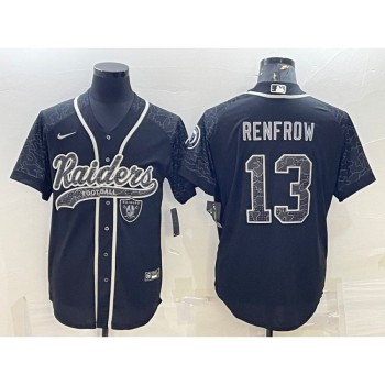 Men's Las Vegas Raiders #13 Hunter Renfrow Black Reflective With Patch Cool Base Stitched Baseball Jersey Men's Las Vegas Raiders #13 Hunter Renfrow Black Reflective With Patch Cool Base Stitched Baseball Jersey