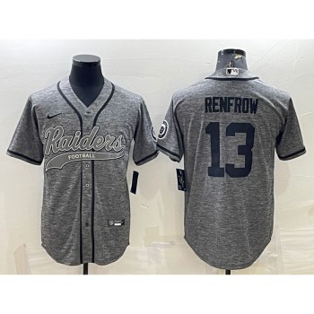 Men's Las Vegas Raiders #13 Hunter Renfrow Grey With Patch Cool Base Stitched Baseball Jersey Men's Las Vegas Raiders #13 Hunter Renfrow Grey With Patch Cool Base Stitched Baseball Jersey
