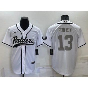 Men's Las Vegas Raiders #13 Hunter Renfrow White Grey Cool Base Stitched Baseball Jersey Men's Las Vegas Raiders #13 Hunter Renfrow White Grey Cool Base Stitched Baseball Jersey