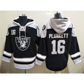 Men's Las Vegas Raiders #16 Jim Plunkett Black Ageless Must-Have Lace-Up Pullover Hoodie Men's Las Vegas Raiders #16 Jim Plunkett Black Ageless Must-Have Lace-Up Pullover Hoodie