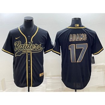 Men's Las Vegas Raiders #17 Davante Adams Black Gold With Patch Cool Base Stitched Baseball Jersey Men's Las Vegas Raiders #17 Davante Adams Black Gold With Patch Cool Base Stitched Baseball Jersey