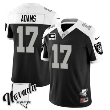 Men's Las Vegas Raiders #17 Davante Adams Black/White 2023 F.U.S.E Nevada Silver Stat With 4-Star C patch Stitched Football Jersey Men's Las Vegas Raiders #17 Davante Adams Black/White 2023 F.U.S.E Nevada Silver Stat With 4-Star C patch Stitched Football Jersey