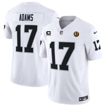Men's Las Vegas Raiders #17 Davante Adams White 2023 F.U.S.E. With 4-star C Patch And John Madden Patch Vapor Limited Stitched Football Jersey Men's Las Vegas Raiders #17 Davante Adams White 2023 F.U.S.E. With 4-star C Patch And John Madden Patch Vapor Limited Stitched Football Jersey