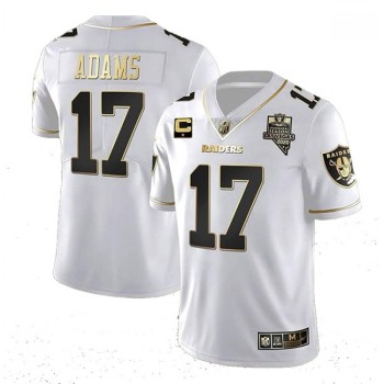 Men's Las Vegas Raiders #17 Davante Adams White Gold With C Patch Stitched Jersey Men's Las Vegas Raiders #17 Davante Adams White Gold With C Patch Stitched Jersey