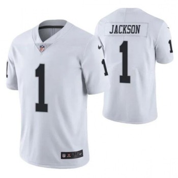 Men's Las Vegas Raiders #1 DeSean Jackson White Vapor Limited Stitched Jersey Men's Las Vegas Raiders #1 DeSean Jackson White Vapor Limited Stitched Jersey