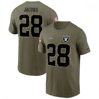 Men's Las Vegas Raiders #28 Josh Jacobs 2022 Olive Salute to Service T-Shirt Men's Las Vegas Raiders #28 Josh Jacobs 2022 Olive Salute to Service T-Shirt