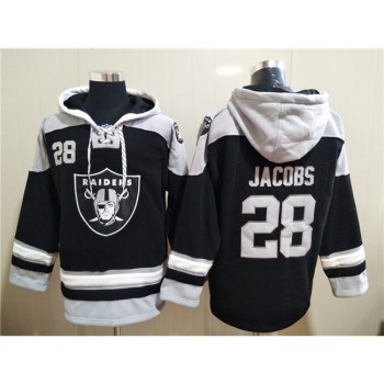 Men's Las Vegas Raiders #28 Josh Jacobs Black Ageless Must-Have Lace-Up Pullover Hoodie Men's Las Vegas Raiders #28 Josh Jacobs Black Ageless Must-Have Lace-Up Pullover Hoodie